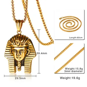 Colgante de Faraón egipcio chapado en oro collar hip hop con cadena box 3mm de hombre