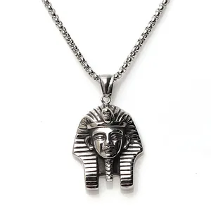 Hip Hop Egyptian Pharaoh Pendant Necklace For Men Women Vintage Stainless Steel Box Chain Alloy Jewelry Streetwear Accessories