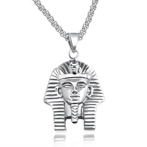 Collar con Colgante de Cabeza de Faraón de Egipto Vintage para Hombres Mujeres Hip Hop Aleación y Cadena de Acero Inoxidable Oro Plata Joyería