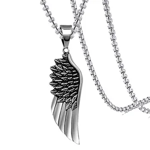 Hip Hop Stainless Steel Wing Pendant Necklace Retro Alloy Feather Maple Leaf Hexagram Snake Pendant Jewelry For Men Women