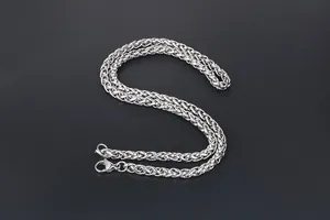 Detail of silver titanium steel wheat chain with durable lobster clasp closure