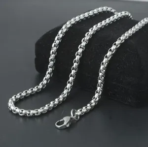 Minimalist silver stainless steel round box chain necklace with lobster clasp closure