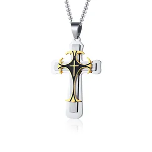 Collana con Pendente a Croce in Lega di Acciaio Inossidabile Vintage Per Uomo Donna Oro Argento Nero Gioielli Gotici Religiosi Catena Veneziana