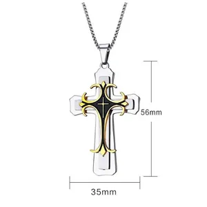 Collana con pendente a croce in acciaio inossidabile da uomo con dettagli dorati, 60cm