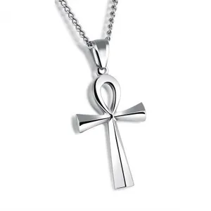 Poliertes Silber Ankh-Kreuz Anhänger Halskette mit ägyptischem Lebenssymbol und feiner Kette