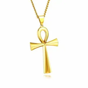 Goldener Ankh-Anhänger an einer edlen Kordelkette mit hochglanzpolierter Oberfläche