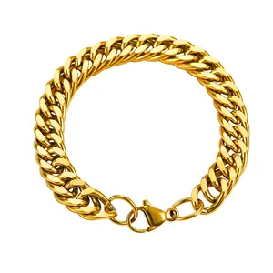 Unisex Stainless Steel Cuban Link Chain Necklace Bracelet Hip Hop Street Style Polished Jewelry Gold Silver Tone