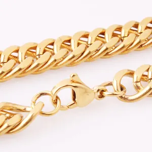 Detailed view of heavy gold-tone cuban link chain with secure lobster clasp closure