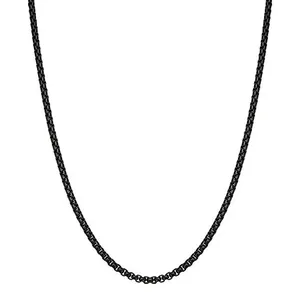 Close-up of a 3mm black stainless steel square pearl chain with dense metallic texture