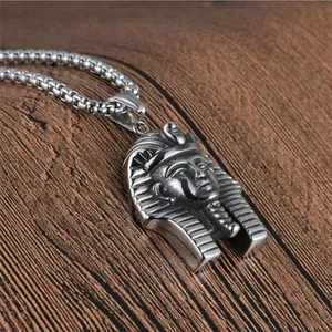 Retro Egyptian Pharaoh pendant necklace in titanium steel for men with square link chain