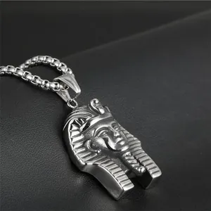 Retro titanium steel necklace featuring a detailed Egyptian Tutankhamun pharaoh pendant
