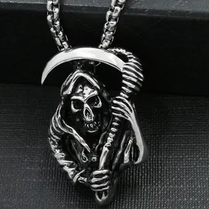 Sensenmann-Anhänger mit Sense und Vintage-Edelstahlkette für Herren im Gothic-Stil