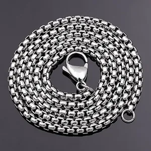 Polished silver 3mm stainless steel box chain necklace for men with lobster clasp