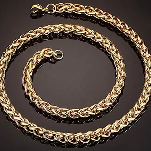 Polierte goldene Edelstahl Weizenkette für Herren mit Karabinerverschluss auf Schwarz