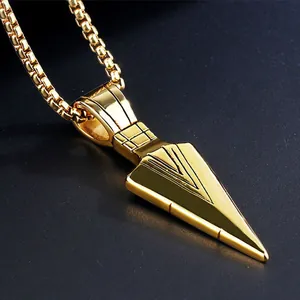Polished gold arrowhead pendant necklace for men with durable stainless steel box chain