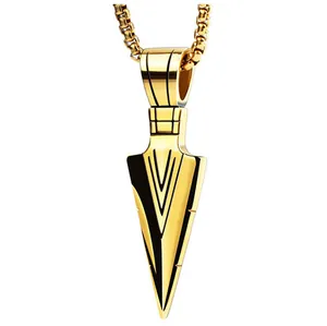 Polished stainless steel spearhead pendant necklace with box chain for men fashion