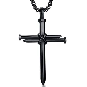 Stainless Steel Nail Cross Pendant Necklace For Men Retro Punk Gothic Religious Jewelry With Box Chain