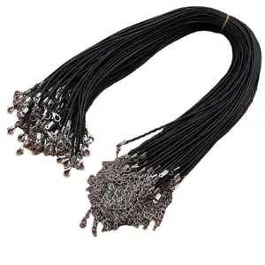 Bulk bundle of black wax cord necklaces with silver lobster clasps and extension chains