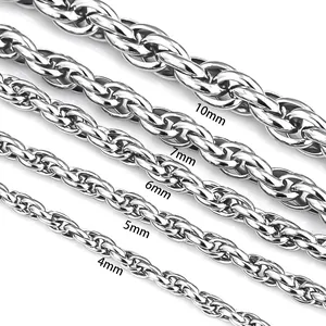 Polished stainless steel twist spiga chains for men in 4mm to 10mm width options