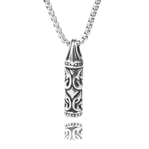 Collier rétro avec pendentif cylindre étoile et chaîne box en acier inoxydable vieilli