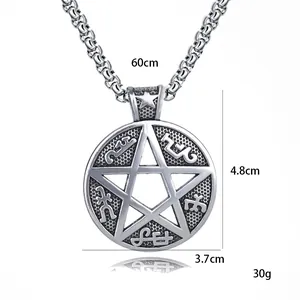 Collier avec pendentif pentagramme vintage en acier inoxydable et chaîne de 60cm