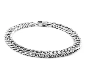 Polished silver cuban link titanium steel bracelet with a secure fold-over clasp