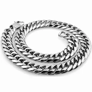 Classic silver stainless steel Miami Cuban link chain with square lobster clasp for men