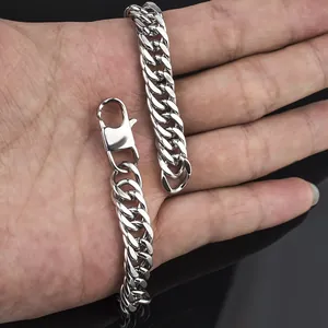 Silver chunky curb chain bracelet with large lobster clasp for men and women