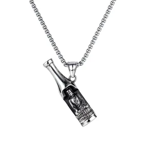 Vintage Edelstahl Herren Anhänger Halskette Buddha Flaschenform Flaschenöffner Schmuck Retro Legierung Anhänger Lange Kette