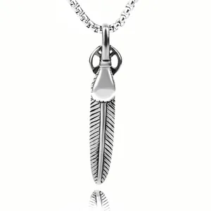 Vintage Stainless Steel Feather Pendant Necklace Alloy Star Cross Sun God Necklace For Men Women Harajuku Punk Accessories