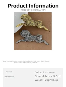 Detailed size specifications for vintage horse brooch in gold and silver relief