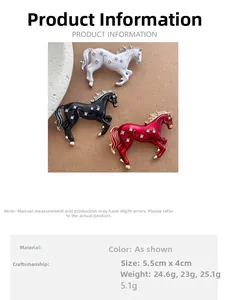 Spécifications de taille et poids pour broches de cheval scintillantes en noir et blanc