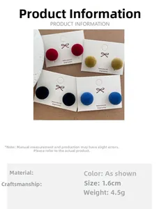 Detail view of 1.6cm velvet flocking ball earrings with 925 silver post in 4 colors