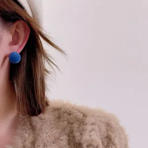 Blue velvet ball stud earrings for women featuring a minimalist matte round winter design