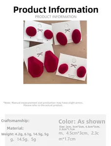Detailed size chart for burgundy flocked geometric earrings with Silver 925 posts