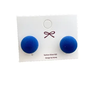 Elegant deep blue velvet ball stud earrings for women with silver 925 needles