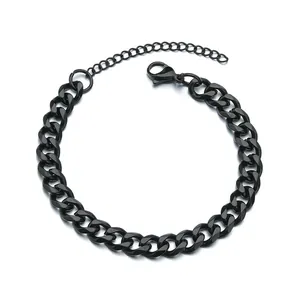 Gourmette noire en acier inoxydable pour hommes avec fermoir mousqueton réglable et chic