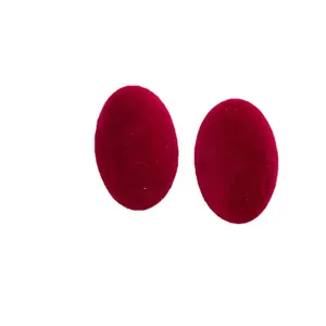 Elegant wine red flocked oval stud earrings with velvet texture for women and winter style