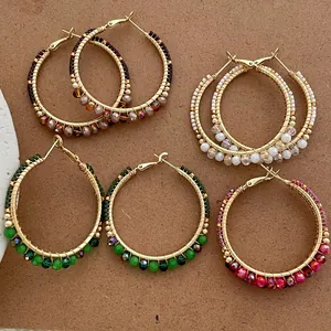 Bohemian Handmade Wire Wrapped Beads Large Hoop Earrings Vintage Alloy Geometric Circle Earring For Women Ethnic Jewelry Gift