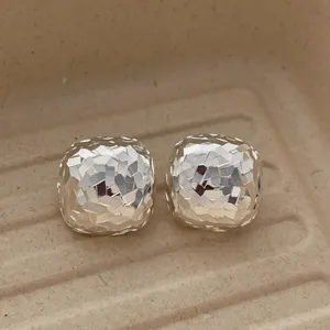 18k gold plated silver cube stud earrings with shimmering faceted ice cut finish