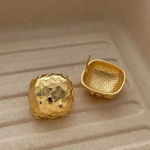 18k gold plated square stud earrings with geometric faceted design for women