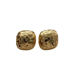 French style 18k gold plated square earrings with crushed ice metal texture