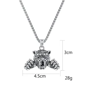 Collier avec pendentif tigre en acier inoxydable style punk rétro avec prédateur