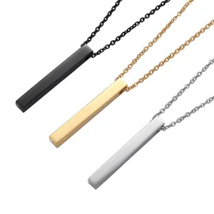 Collana con Pendente a Barra Lunga Verticale in Lega Minimalista per Donna Uomo Gioielli Geometrici a Parallelepipedo Stile Ins
