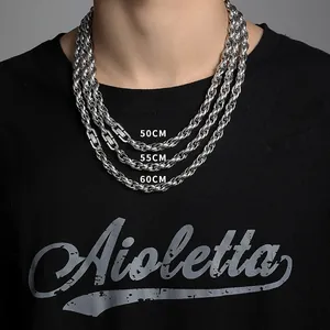Polished stainless steel rope chain necklace for men in 50cm, 55cm and 60cm length