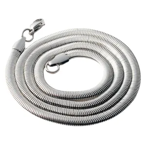 Polished silver stainless steel snake chain necklace for men with lobster clasp