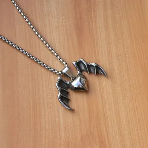 Gothic Stainless Steel Box Chain Alloy Pendant Necklace For Men Women Punk Bat Heart Skull Wolf Sun Cross Jewelry Gift