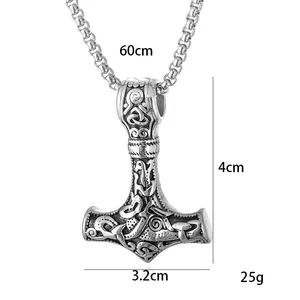 Collier marteau de Thor Mjölnir viking en acier inoxydable avec motifs celtiques