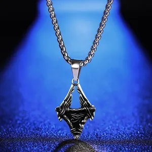 Men's titanium steel Horus Eye pendant necklace with wings and box chain