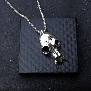 Collar punk retro con colgante de calavera de acero inoxidable y cadena de caja